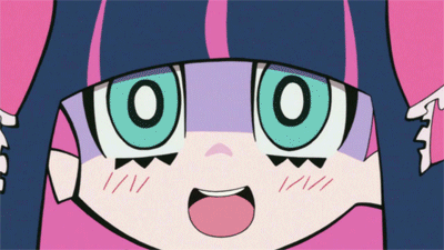 a GIF of Stocking where she brings both of her hands, balled in fists, under her chin, and she stylistically has heart eyes, motherfucker.